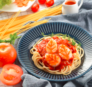 Tomato Spaghetti with Prawn Paste in Tomato Sauce